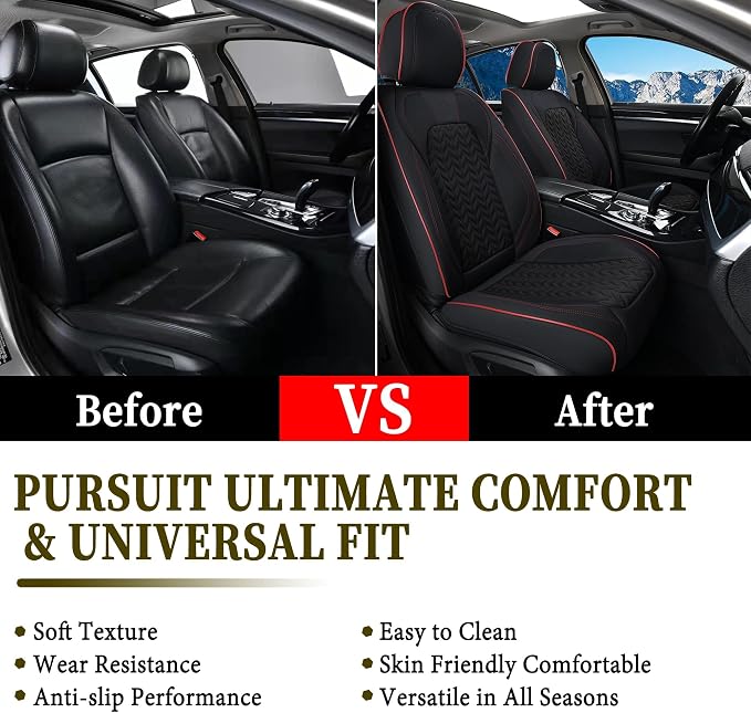 Coverado Front Seat Cover, Car Seat Cover Winter, 2PCS Car Seat Protector, Seat Covers for Cars, Breathable Faux Leather Car Seat Cushion, Car Seat Protector, Black Car Seat Covers fit Most Vehicles - Image 7