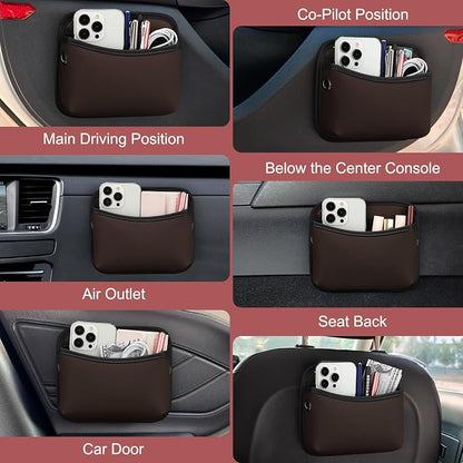 Accmor Universal Car Side Pocket Organizer, PU Leather Car Pocket Pouch for Car Seat, Door, Window, Console, Cards Trash Cell Phone Sunglasses Holder for Car, Brown - Image 6