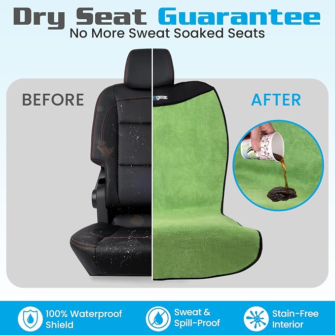 Happeseat Waterproof Car Seat Cover & Protector, Green | Universal Fit, Car Seat Towel Cover, Slip Resistant Backing, Machine Washable, Fits Front & Back, Easy Install & Storage - Image 2