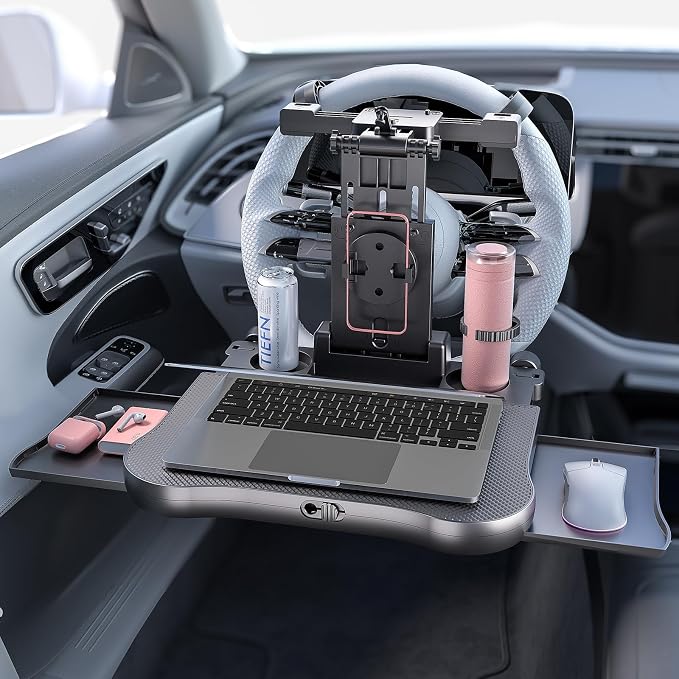 Car Steering Wheel Tray Back Seat Tray,Extension Steering Wheel Desk Car Food Eating Tray Table,Car Laptop Desk with Phone/Tablet/Cup Holder for SUVs,Trucks & Vans - Image 2
