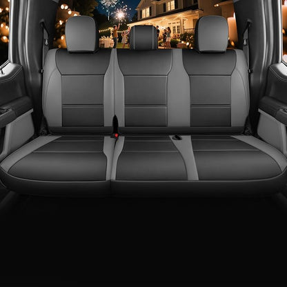 Red Rain Custom Fit Ford F150 Seat Covers SuperCrew/CrewCab 2015-2025 XLT | Breathable Leather Seat Cover Full Set Black and Gray Seat Cushion Cover (F150-Black+Gray) - Image 3