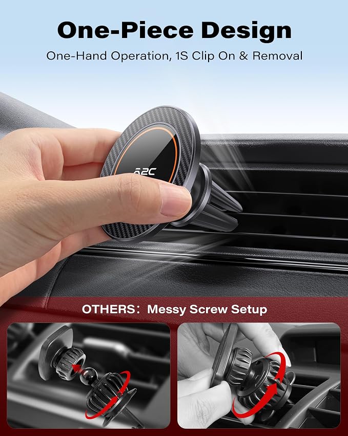 A2C for MagSafe Car Mount, 2 Pack Magnetic Phone Holder for Car Vent | 17 N54 Magnets, One-Piece No Assembly, Silicone-Coated Metal Clips, 360°Adjustable Car Phone Holder Vent for Magsafe iPhone - Image 3