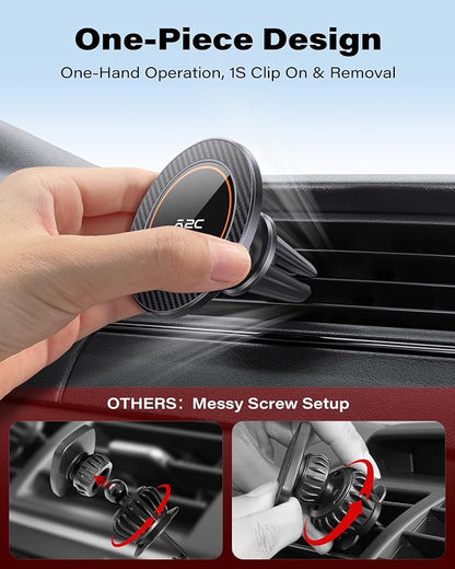 A2C for MagSafe Car Mount, 2 Pack Magnetic Phone Holder for Car Vent | 17 N54 Magnets, One-Piece No Assembly, Silicone-Coated Metal Clips, 360°Adjustable Car Phone Holder Vent for Magsafe iPhone - Image 3