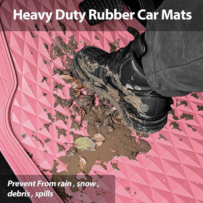 CAR PASS Heavy Duty Rubber Pink Car Floor Mats & Cargo Liners, Deep Dish All-Weather Trunk Mats Durable Anti-Slip 3D Rhombus Waterproof Trim to Fit Liner Universal Fit Auto,Sedan,SUV,Truck, Pink - Image 9