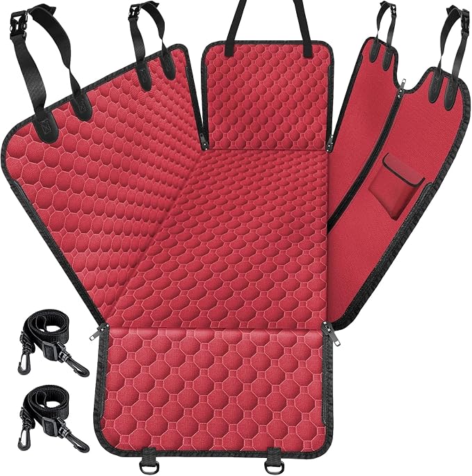 Mancro Dog Car Seat Cover, Waterproof Back Seat Pet Cover for Dogs, Red | 600D Heavy Duty, Scratch-Resistant Back Seat Pet Cover for Dogs with PVE Nonslip Underside, Fits for Sedan, Trucks and SUVs by Mancro