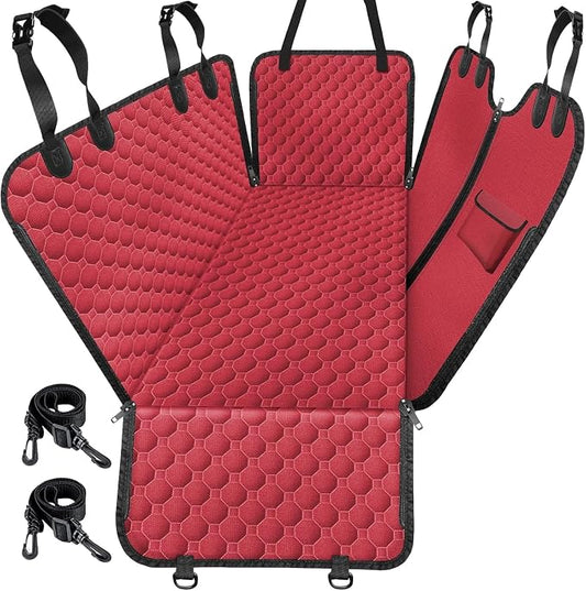 Mancro Dog Car Seat Cover, Waterproof Back Seat Pet Cover for Dogs, Red | 600D Heavy Duty, Scratch-Resistant Back Seat Pet Cover for Dogs with PVE Nonslip Underside, Fits for Sedan, Trucks and SUVs by Mancro