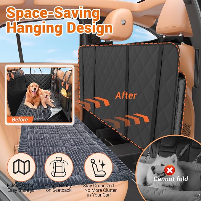 IJVAE Hard Bottom Car Seat Cover for Dog swith Removable Soft Blankets,Scratch-Proof and Anti-Slip Car Dog Hammock for Large Dogs Brown for Car, SUV - Image 5