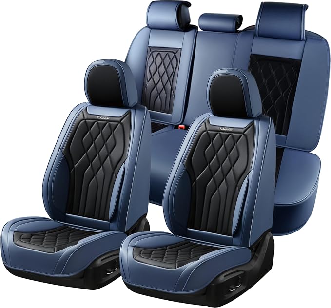 FLORICH Universal Seat Covers for Cars Full Set, Automotive Seat Covers, Waterproof Leather Car Seat Protector Fit for Most Sedans SUV Pick-up Truck- Blue&Black by FLORICH