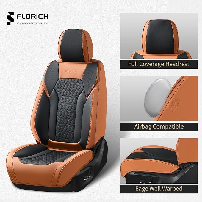 Seat Covers, Car Seat Covers Front Seats, Luxury Nappa Leather Seat Covers, Breathable and Waterproof Car Seat Protector 2 Seat, Automotive Seat Covers Universal for Most Cars-Brown&Black - Image 3