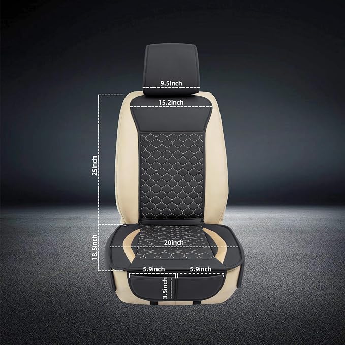 Elantrip Leather Car Seat Covers Front 2PC Black Gold Luxury Waterproof | Black faux leather with gold accents — luxury diamond-quilted interior upgrade - Image 7