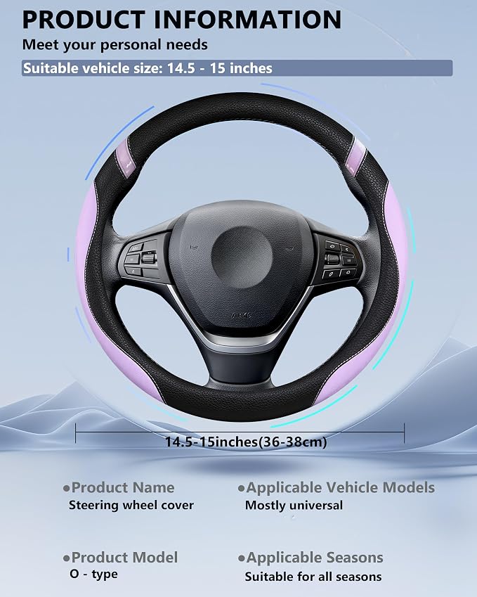 Universal Leather Steering Wheel Cover for Women Steering Wheel Cover for Car 15 inch (Lilac Color) - Image 6