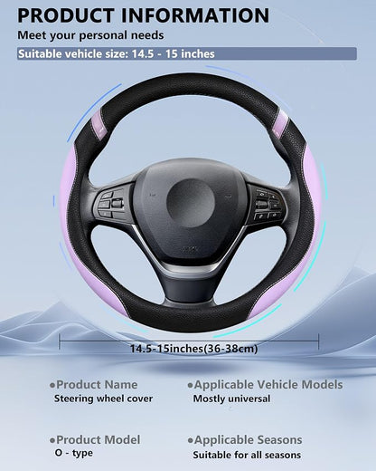 Universal Leather Steering Wheel Cover for Women Steering Wheel Cover for Car 15 inch (Lilac Color) - Image 6