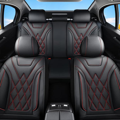Car Seat Covers for GMC Acadia 2007-2026, Full Set, Redline | Luxury Full Coverage Leather Seat Protectors, Waterproof Breathable, Non-Slip, Easy to Install, Airbag Compatible, All-Season - Image 8