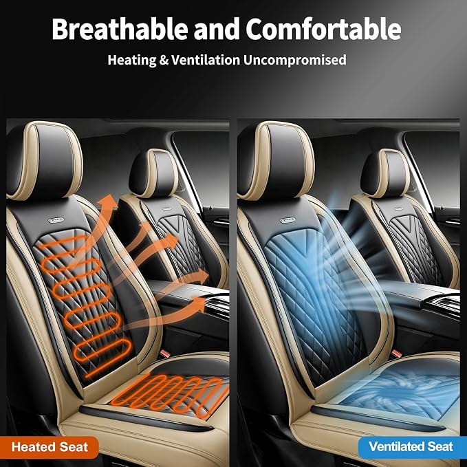 for Subaru Forester 2009-2026 Car Seat Covers, Full Set, Beige | Luxury Full Coverage Leather Seat Protectors, Waterproof Breathable, Non-Slip, Easy to Install, Airbag Compatible, All-Season - Image 6