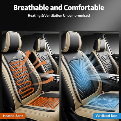 for Subaru Forester 2009-2026 Car Seat Covers, Full Set, Beige | Luxury Full Coverage Leather Seat Protectors, Waterproof Breathable, Non-Slip, Easy to Install, Airbag Compatible, All-Season - Image 6