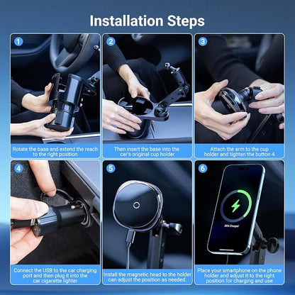 This Hill for Magnetic Cup Holder Charger, 360° Rotating Wireless Magnetic Car Charger, Fast Charging Phone Holder for iPhone 17 16 15 14 13 12 and Samsung Galaxy S20 Above Series [With QC 3.0 Adapter - Image 5