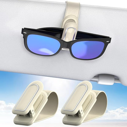 Veharvim Sunglass Holder for Car (2 Pack, One-Handed Operation, Gentle & Secure Hold, Silicone Padded, Universal Fits Sunglass and Car Visor) - Sunglasses Clip for Car Visor (Beige, 2 Pack) by Veharvim