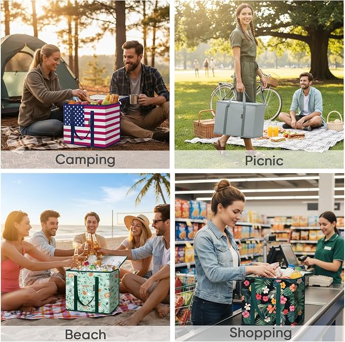 BALEINE 2Pk Insulated Reusable Grocery Bags, Collapsible Cooler Bag for Groceries, Heavy Duty Large Insulated Bag (16''x9''x13'', Spring Stroll) (Pack of 10) - Image 6