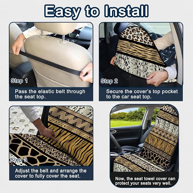 Car Seat Towel Cover 2 Pack for Front Seats, Sweat Absorbent Car Seat Protector with Non-Slip Backing, Waterproof Towel Car Seat Covers for Runners, Gym, Swimming, Beach, Wild Safari Stripe - Image 8