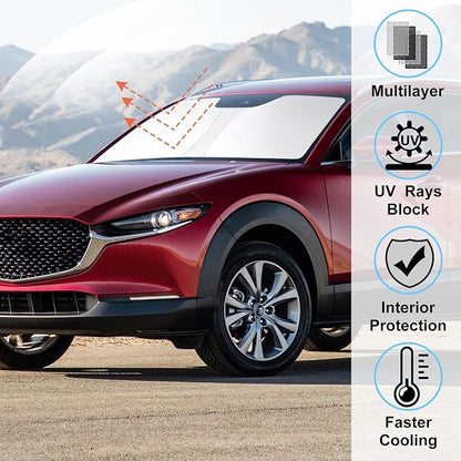 Windshield Sun Shade for 2019-2026 Mazda CX-30 CX30 Accessories | Full covered, Foldable & Durable, Block UV Rays, Reduce Heat, Easy to install, Keep Car Cooler - Image 2