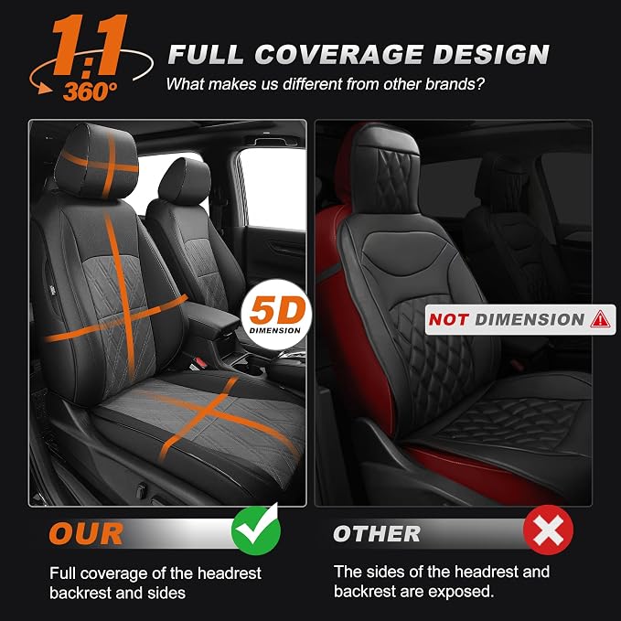 Custom Fit Seat Covers for Honda CRV: 2023 2024 2025 2026 | Full Set Faux Leather Car Seat Cover Waterproof Airbag Compatible (5 Seats,Black&Grey) - Image 3