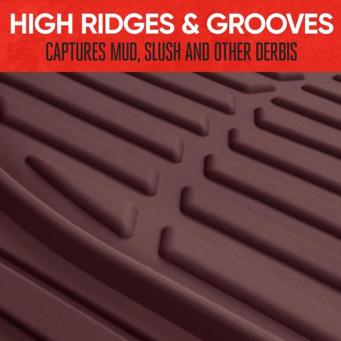 Motor Trend FlexTough Floor Mats for Cars, Burgundy Deep Dish All-Weather Car Mats, Waterproof Trim-To Fit Automotive Cars Trucks SUV, Universal Liner Accessories - Image 4
