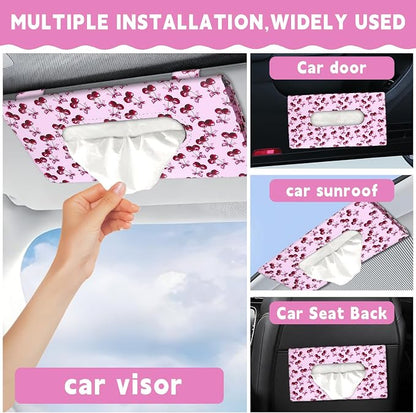 2 Pcs Sunglass Holder and 1Pcs Car Tissue Holder for Car,Magnetic Leather Sunglasses Holder Car Sun Visor Glasses Hanger Clip,Car Interior Accessories for Women(Pink Cherry) - Image 5