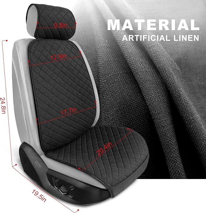 BOPUOVRE Linen Front Car Seat Covers Breathable Fabric | Car Seat Protector Universal Fit Cars Vans SUVs Trucks 2 Units Black - Image 4