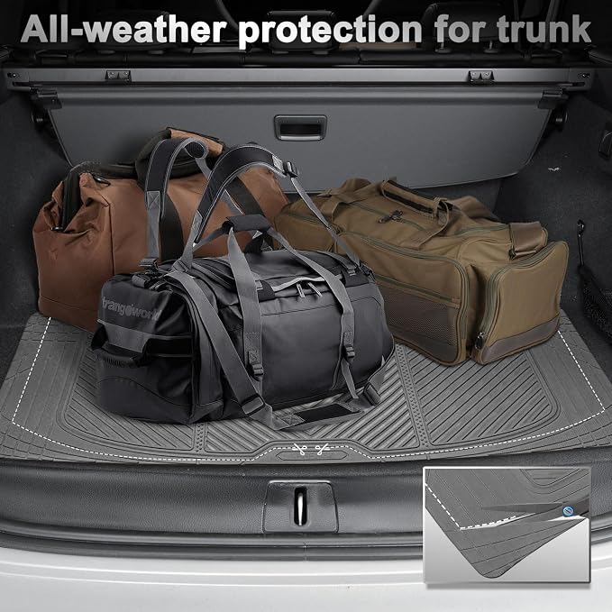CAR PASS Universal Car Floor Mats & Cargo Liner Full Set, Waterproof Anti-Slip Rubber Trim to Fit Trunk Mats All Weather Protection Fit Car SUV Sedan Coupe Vehicle Automotive 5 Pieces, S-M Size Gray - Image 6