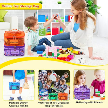 Tesuko 6 Pack Clear Toy Storage Bag with Name Tag& Manual Pocket, Waterproof Transparent PVC Toy Organizer Case for Lego Bricks, Board Games, Building Blocks, Puzzles (Large Capacity, Full Colourful) - Image 7