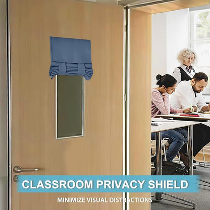 RYB HOME Classroom Door Window Cover Lockdown Shades Blackout, No Drill | Privacy Sidelight Glass Door School Office Blinds, Room Darkening Blocks Views, Portable Curtains, W12 x L30, Stone Blue - Image 2