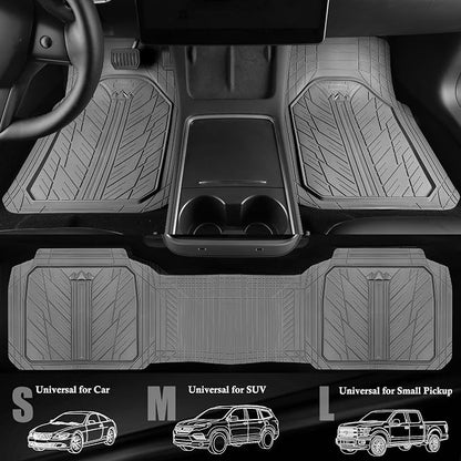 CAR PASS Floor Mats for Cars M-L Size, Heavy Duty Rubber Floor Mats with Trunk Cargo Liner, Universal Trim-to Fit Automotive Floor mats for Truck Van SUV Waterproof All Weather Car Mats All Gray - Image 2