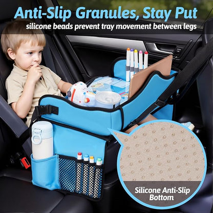 Kids Travel Tray for Car, Boy's Safety Seat Table, Carseat Lap Desk | Weight-Relief Strap, Non-Skid Silicone Base, Waterproof Dining/Craft Mat - Image 4