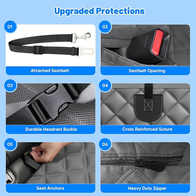 Dog Car Seat Cover for Back Seat,Hard Bottom Hammock Hold 400lbs For Cars | Hold 400lbs,Waterproof,Anti-Scratching,Safety Non-Slip,600D Oxford,Mesh Window,Storage Pocket - Image 7