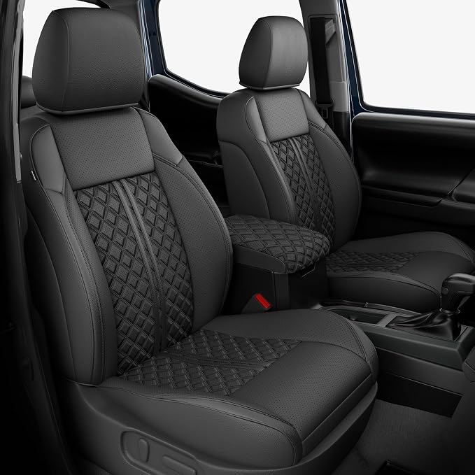 RIDEPOSH Custom Leather Seat Covers for Toyota Tacoma Double Cab 2016-2023 | full set, BK, OEM fit, premium waterproof leather, anti-slip, extra pockets, long-term durability, airbag compatible by RIDEPOSH