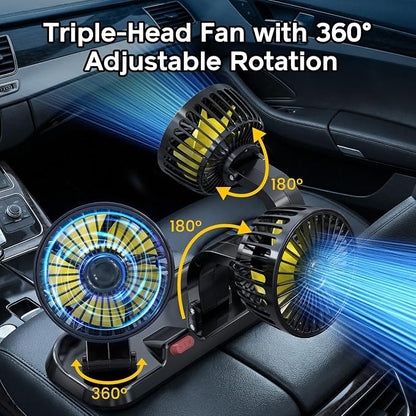 Portable 3-Head Car Cooling Fan, Fans for Vehicles Cars Dashboard | Cigarette Lighter Plug, No Battery - Image 4