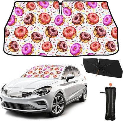 CHILL·TEK Funny Animal Car Windshield Sun Shade Umbrella, Cute Donuts Car Sun Shade Umbrella, Block UV Rays Heat Foldable Windshield Umbrella Sun Visor Protector - Keep Vehicle Cool for Cars SUV by CHILL%C2%B7TEK