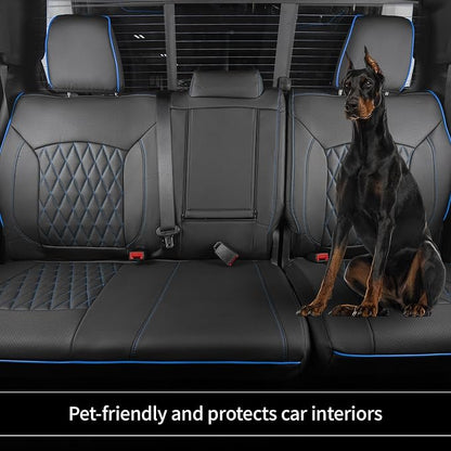 EKR Ram 1500 Seat Covers Custom Fit for (Crew Cab) RAM 1500 Laramie/Limited/Longhorn/Rebel 2019-2026 &Big Horn 2026,Waterproof Car Seat Cover for Trucks Full Set-Faux Leather(Black with Blue Piping) - Image 7