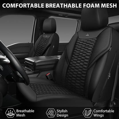 CAR PASS 3D Foam Mesh Leather Car Seat Covers Full Set,Breathable Mesh Faux Leather Seat Covers for Car,Universal Fit for SUV Truck Sedan Automotive, Armrest Airbag Compatible,Black - Image 2