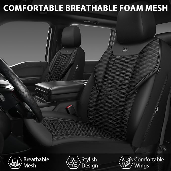 CAR PASS 3D Foam Mesh Leather Car Seat Covers Front Seats, Leather Mesh Front Seat Covers for Car,Breathable Universal Fit for SUV Truck Sedan Van Automotive, Armrest Airbag Compatible,Black - Image 7