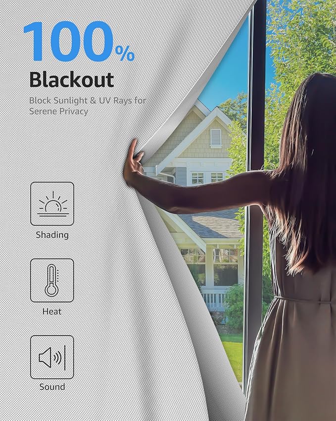 Sumobaby Blackout Curtains Portable 36”x48” No Drill Black Out Window Cover | 100% Blackout Shades with Heat-Resistant Hook&Loop Tapes,Thermal Insulated Window Blinds for Home,Nursery(1 Panel,Black) - Image 2