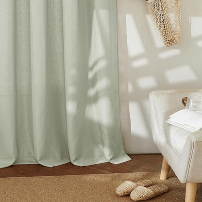 RYB HOME Linen Sheer Curtains 2 Panels for Living Room, Semi Transparent Privacy Drapes with Rod Pocket Farmhouse Style Window Treatments for Bedroom, Sage Green, 52" W x 102" L - Image 5