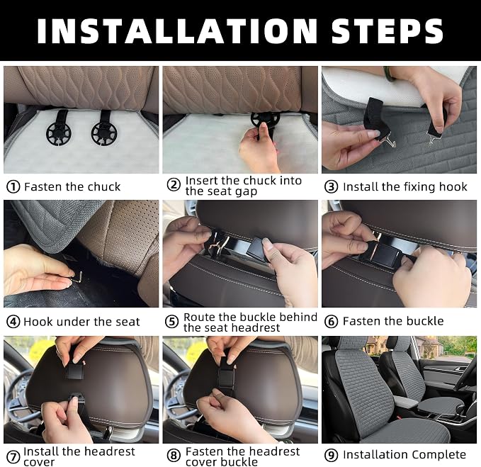 2Pcs Dark Gray Linen Car Seat Covers Front Seats Covers for Van SUV Truck | Breathable Cloth Fabric Durable Non-Slip Car Seat Protector - Image 6