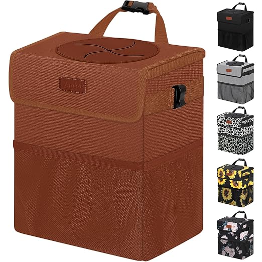 Vankor Car Trash Can, Brown, 2.2 Gallons Capacity, Waterproof, Polyester Material, Adjustable Strap, Hanging Design, Leakproof Lining, 100% PEVA Thickness | 2.2 Gallon Cute Hanging Car Trash Bin for Men Car Truck Vehicle Sedan SUV Interior Automotive G... by Vankor