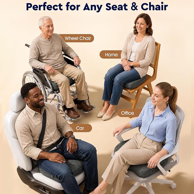 Seat Cushion - Memory Foam Sitting Pillow for Office Chair, Car Seat, Airplane, Bleacher - Sciatica & Hip & Coccyx Pain Relief Desk Chair Cushion for Long Sitting Office Workers, Car Drivers | for Car Seat, Airplane, Desk Chair - Sciatica & Hip & Coccy... - Image 7