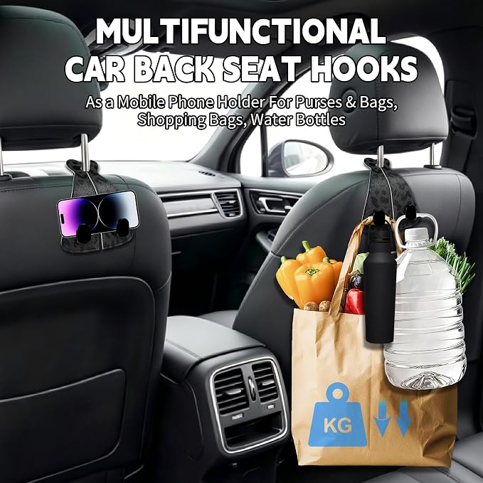 XIANGYUAN 2PCS PU Leather Car Seat Back Storage Headrest Hook,Purse Holder Bags Hanger,Women Car Accessories Organization(Black Leopard Print) - Image 5