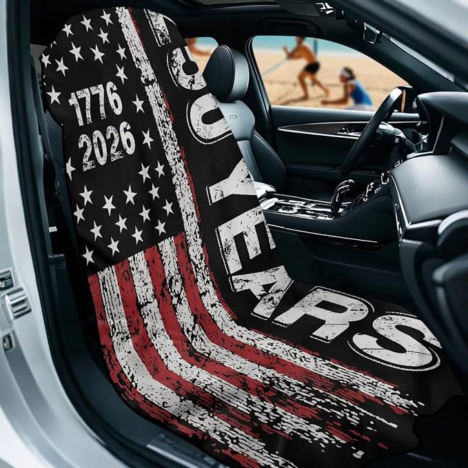 SEANATIVE Patriotic Car Seat Cover Sweat Towel with Storage Bag for Front Seats in Cars, Trucks, SUVs – Universal Seat Liner, Easy Install, Washable, Breathable Fabric, 250 Years USA Print - Image 2