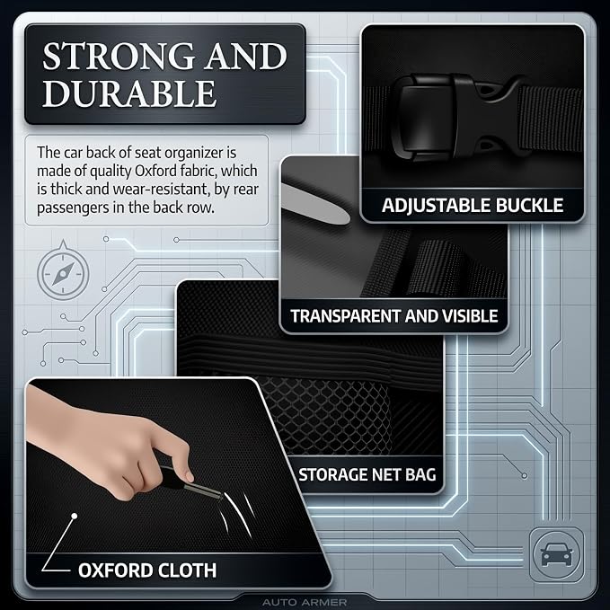 2026 New Backseat Car Organizer,Multifunctional Back Seat Car Organizer with Foldable Table Trays,Hanging Cars Seats Backs Organizers as Kick Mats Back Seat Protector - Image 6