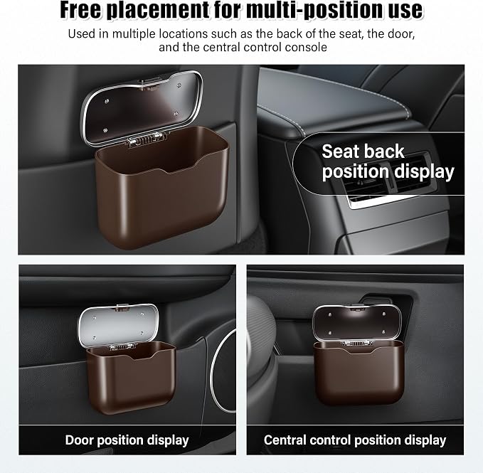 UYYE Car Trash Can, Car Garbage Bin with Lid & Handle - Leak-Proof Mini Trash Can for Car, Truck, SUV - Essential Car Accessories for Organization (Brown) - Image 4