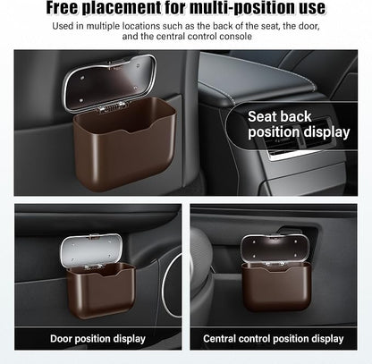 UYYE Car Trash Can, Car Garbage Bin with Lid & Handle - Leak-Proof Mini Trash Can for Car, Truck, SUV - Essential Car Accessories for Organization (Brown) - Image 4